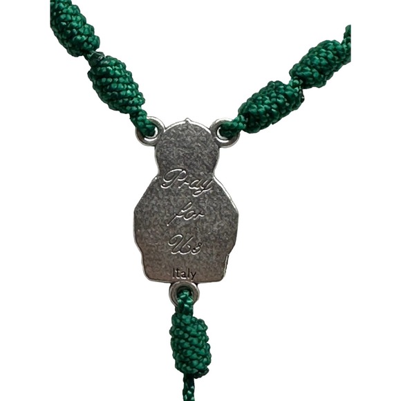 St Jude Green Knotted Rope Rosary Necklace Handmade Saint NEW - Picture 4 of 5